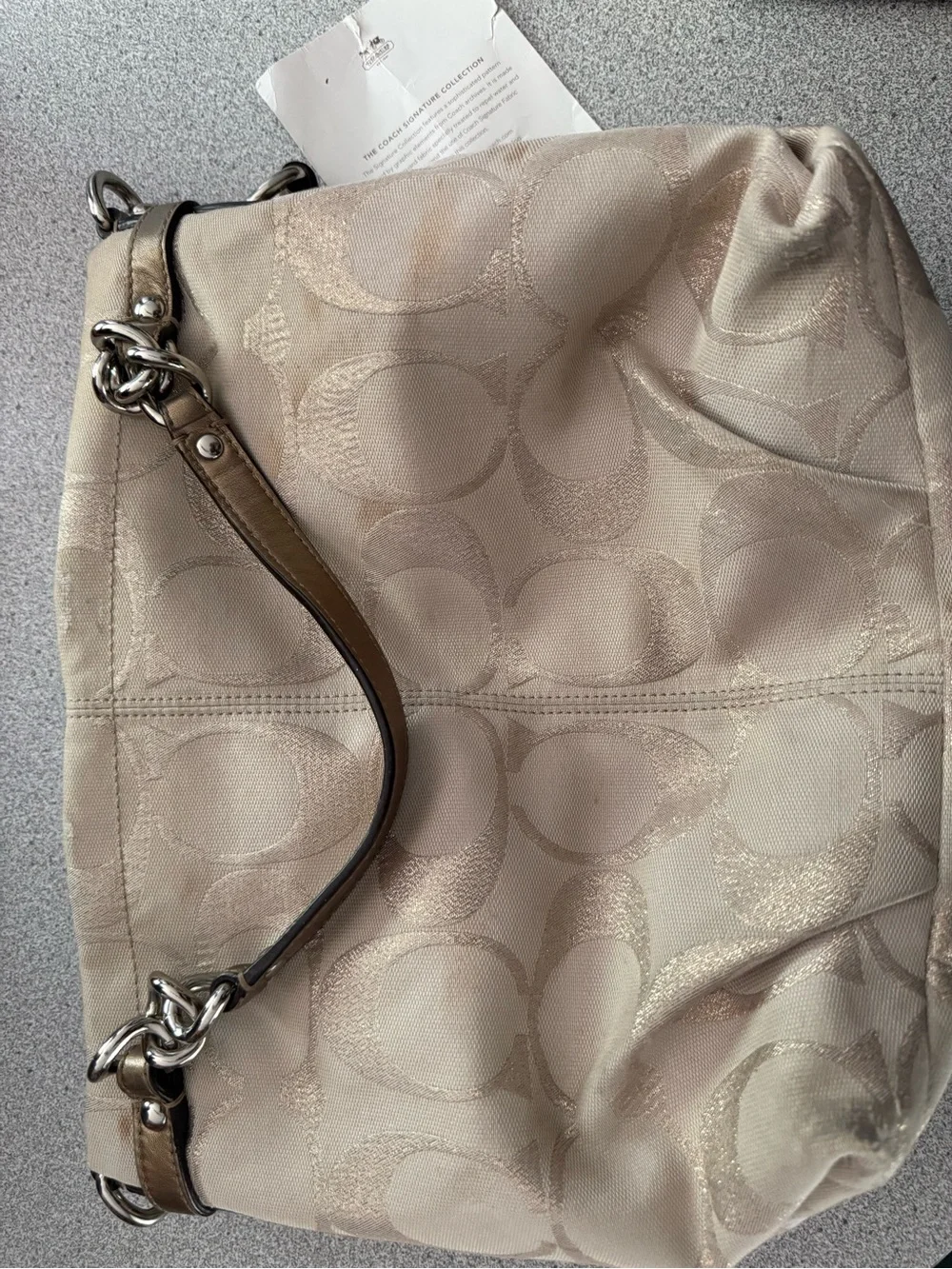 Coach Champagne Jacquard Shoulder Bag with Metallic Trim